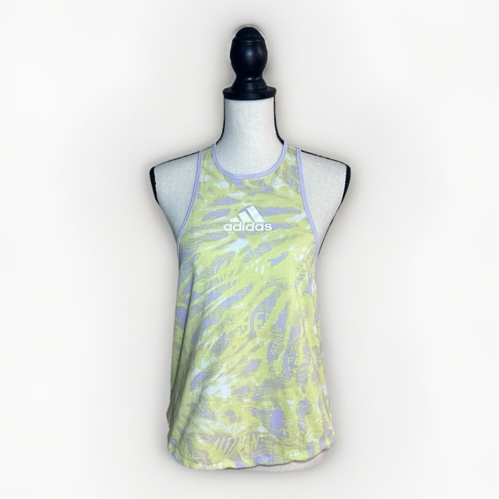 Adidas Top Women’s Small Purple Yellow Tie Dye Workout Running T-Back Tank